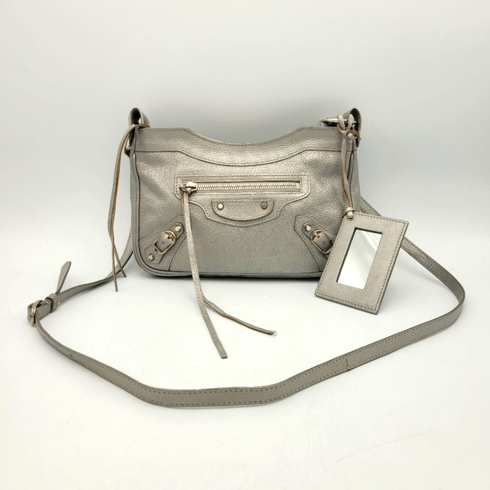 Balenciaga Classic Metallic Edge Mini Crossbody in Silver Leather With Dustbag
